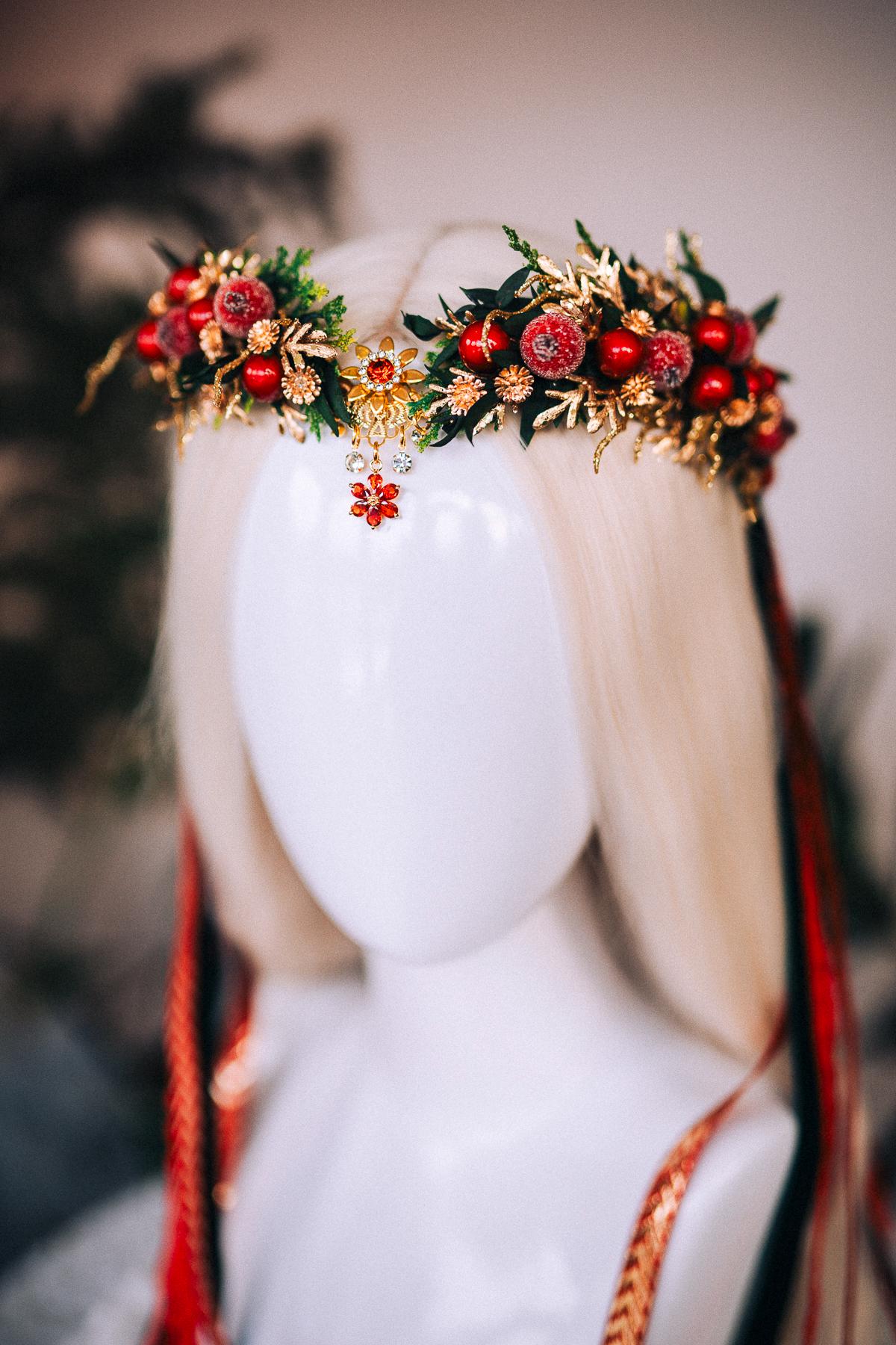 Red Green Christmas Crown Festive Berry Headpiece Holiday 