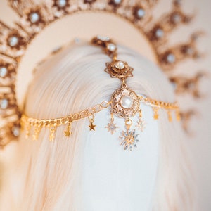 Moon crown, Moon child Halo, Halo, Halo Crown, Halo Headpiece, Halo Headband, Halo Headlights, Gold Halo, Headpiece, Wedding Crown, Boho image 9