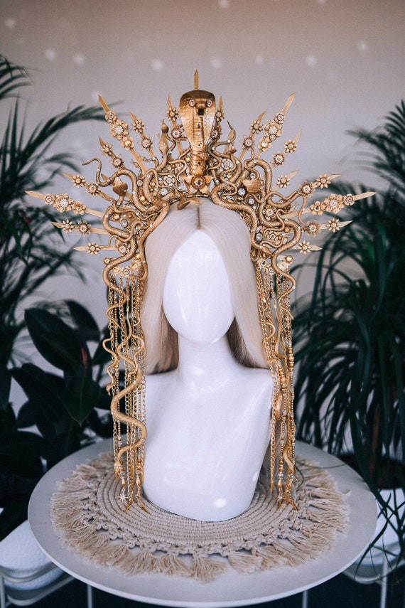 Medusa Serpent Halo Crown Gold Snake Goddess Headpiece - Etsy display picture 2