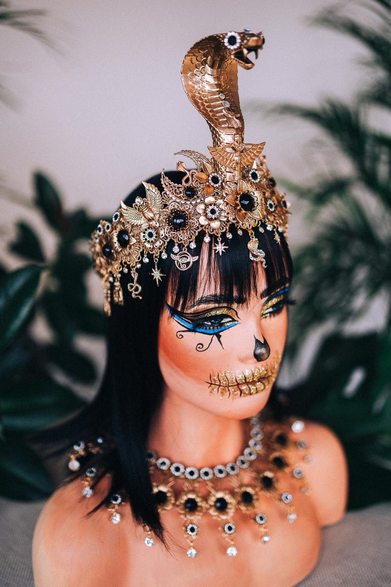 Cleopatra Cobra Goddess Crown Gold Egyptian Snake Headdress Isis Style Tiara Costume Accessory image 12
