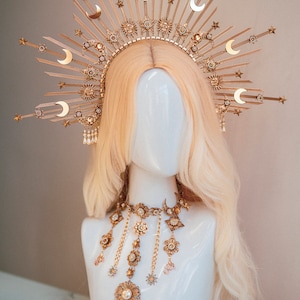 Sun crown, Moon child Halo, Halo, Halo Crown, Halo Headpiece, Halo Headband, Halo Headlights, Gold Halo, Headpiece, Wedding Crown,Boho Stars image 10