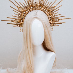 Halo Gold halo crown Jewellery Gold crown Flower crown Bridal headpiece Celestial jewellery Krone Crown Headdress Fairy crown Wedding crown image 4