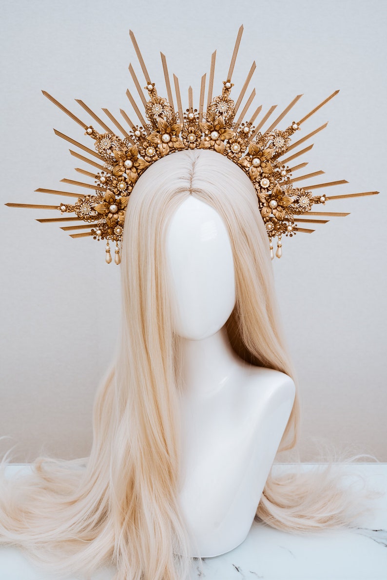 Halo Gold halo crown Jewellery Gold crown Flower crown Bridal headpiece Celestial jewellery Krone Crown Headdress Fairy crown Wedding crown image 4