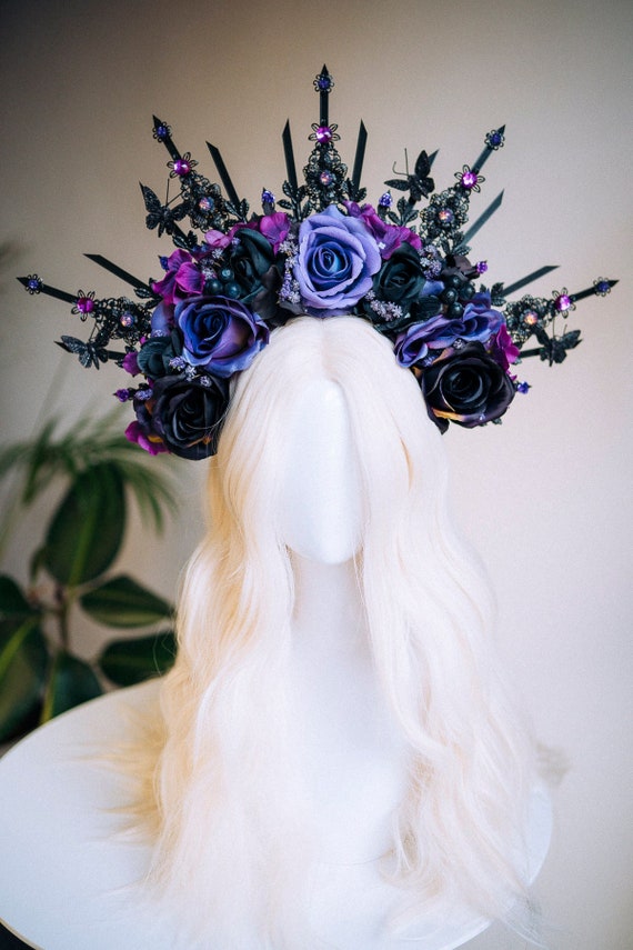 Buy Midnight Floral Halo Crown Gothic Purple Black Rose  display picture 1