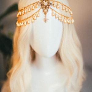 Bijoux célestes, bandeau de chaîne, casque de festival, couronne de perles, couronne de mariage, casque de mariée, couronne de mariée, accessoires pour cheveux, Boho image 6