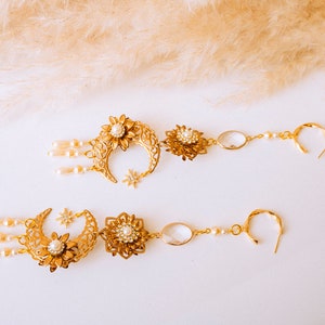 Boho Earrings, Moon Earrings, Handmade Earrings, Boho Style, Gold Boho Earrings, Moon Child Earrings, Rhinestone Earrings, Boho Fashion image 9