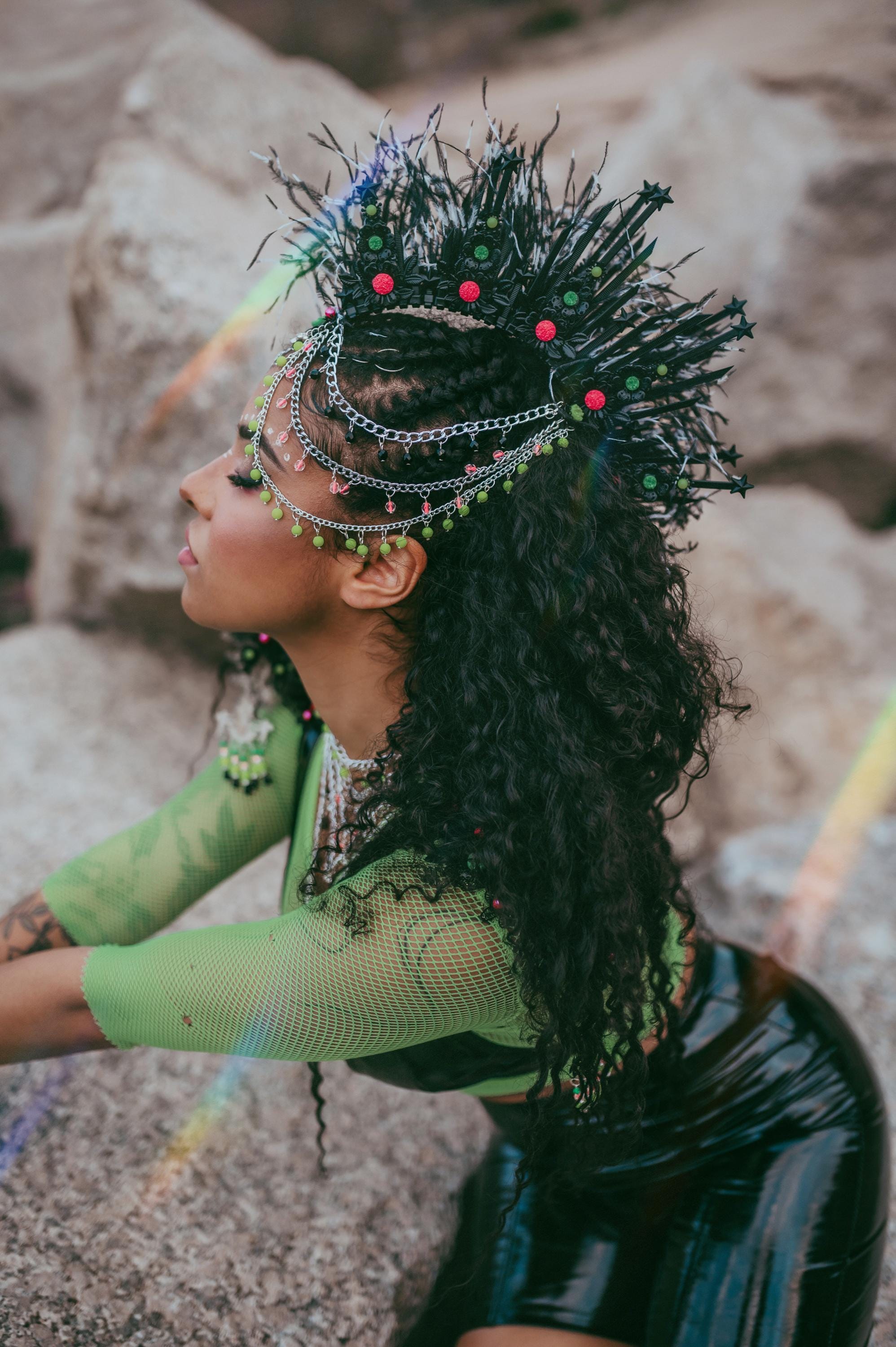 Rave Rituals Neon Ritual Crown, UV Blacklight Rave Headpiece, Feather Halo - Etsy