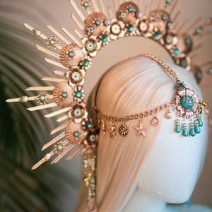 Mermaid Halo Crown, Halo Crown, Halo Headpiece, Halo Headband, Halo Headlights, Crown, Gold Halo, Headpiece, Wedding Crown, Mermaid Crown image 9