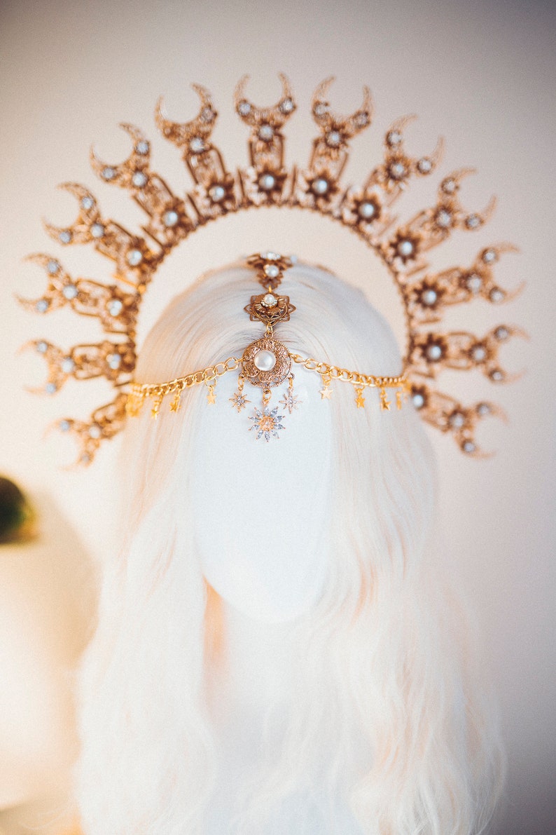 Moon crown, Moon child Halo, Halo, Halo Crown, Halo Headpiece, Halo Headband, Halo Headlights, Gold Halo, Headpiece, Wedding Crown, Boho image 7