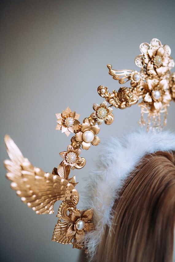 Angel Crown Gold Halo Crown Headlights Headpiece Wedding Crown Met 