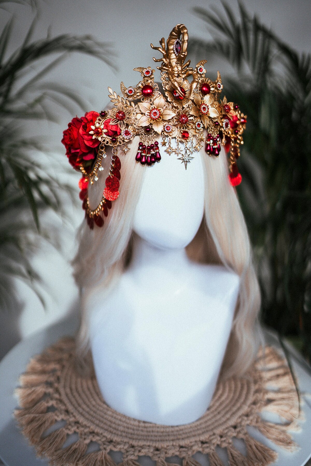 Scorpio Zodiac Tiara Red Gold Celestial Goddess Headpiece