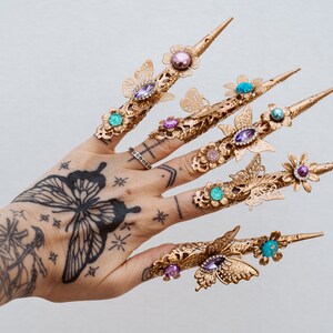 Lavender Finger Claw 1 piece, Gold Bracelet, Nails Jewellery, Halloween, Filigree Jewellery, Gold Fingers, Sugar skull, Photo props image 3