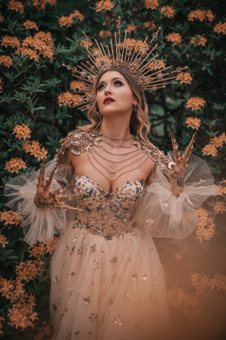 Celestial Wedding Halo Crown and Necklace