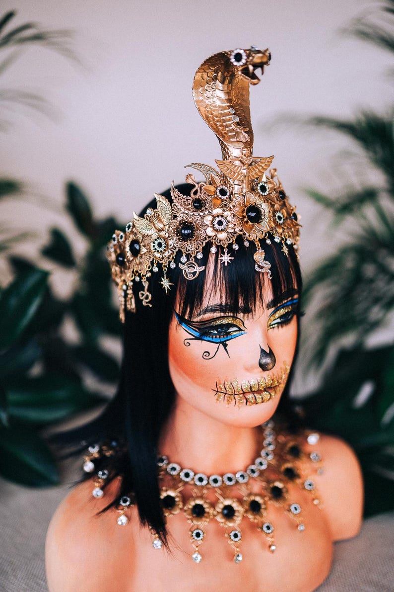 Cleopatra Cobra Goddess Crown Gold Egyptian Snake Headdress Isis Style Tiara Costume Accessory image 3