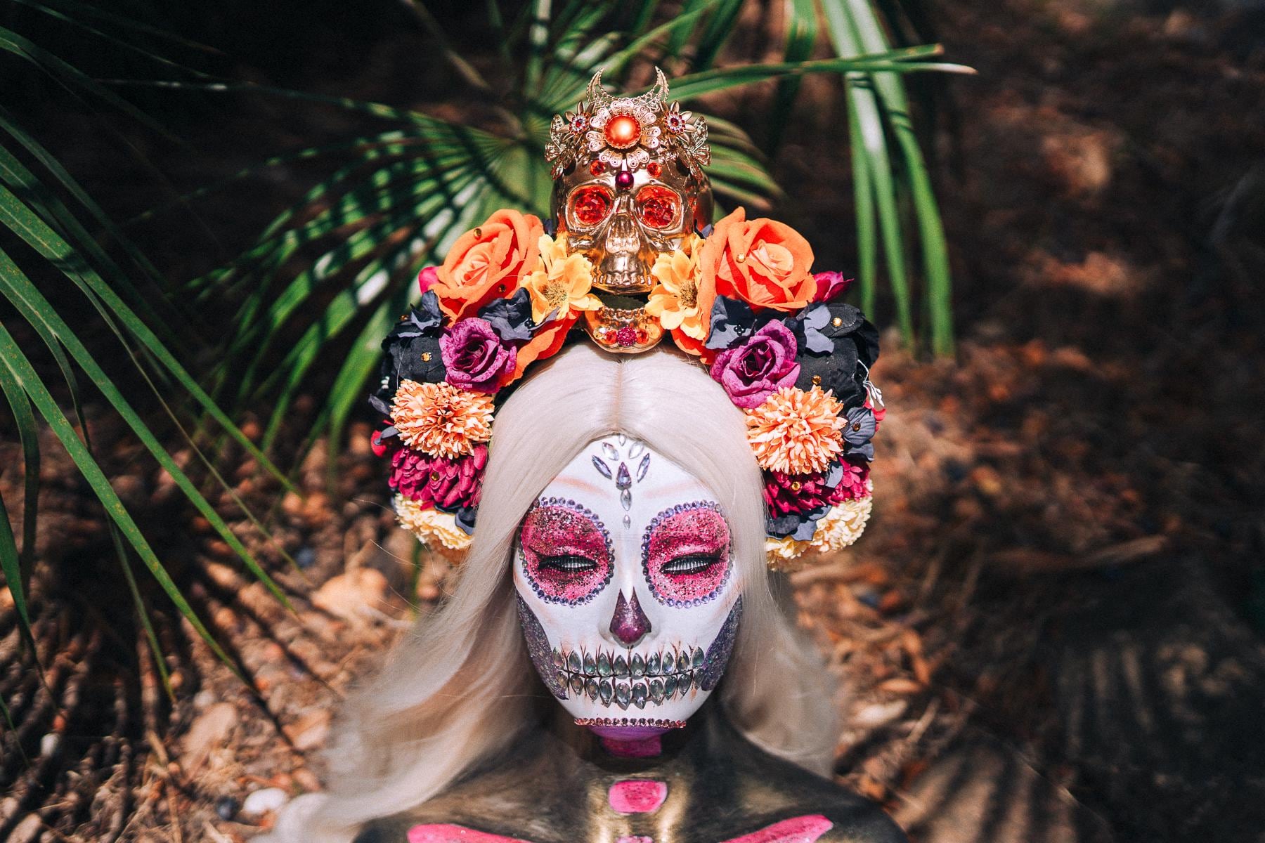 Gothic•Handmade Tiara•Thorns and Roses •Day Of The Dead MOSTORY Handmade Black Mexican Flower Crown for Witch Gold  main image 3