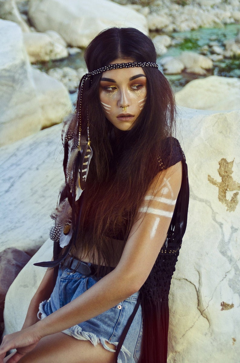 feather headband boho feather crown halloween costume leather feather crown gold boho crown festival crown Bohemian feather crown