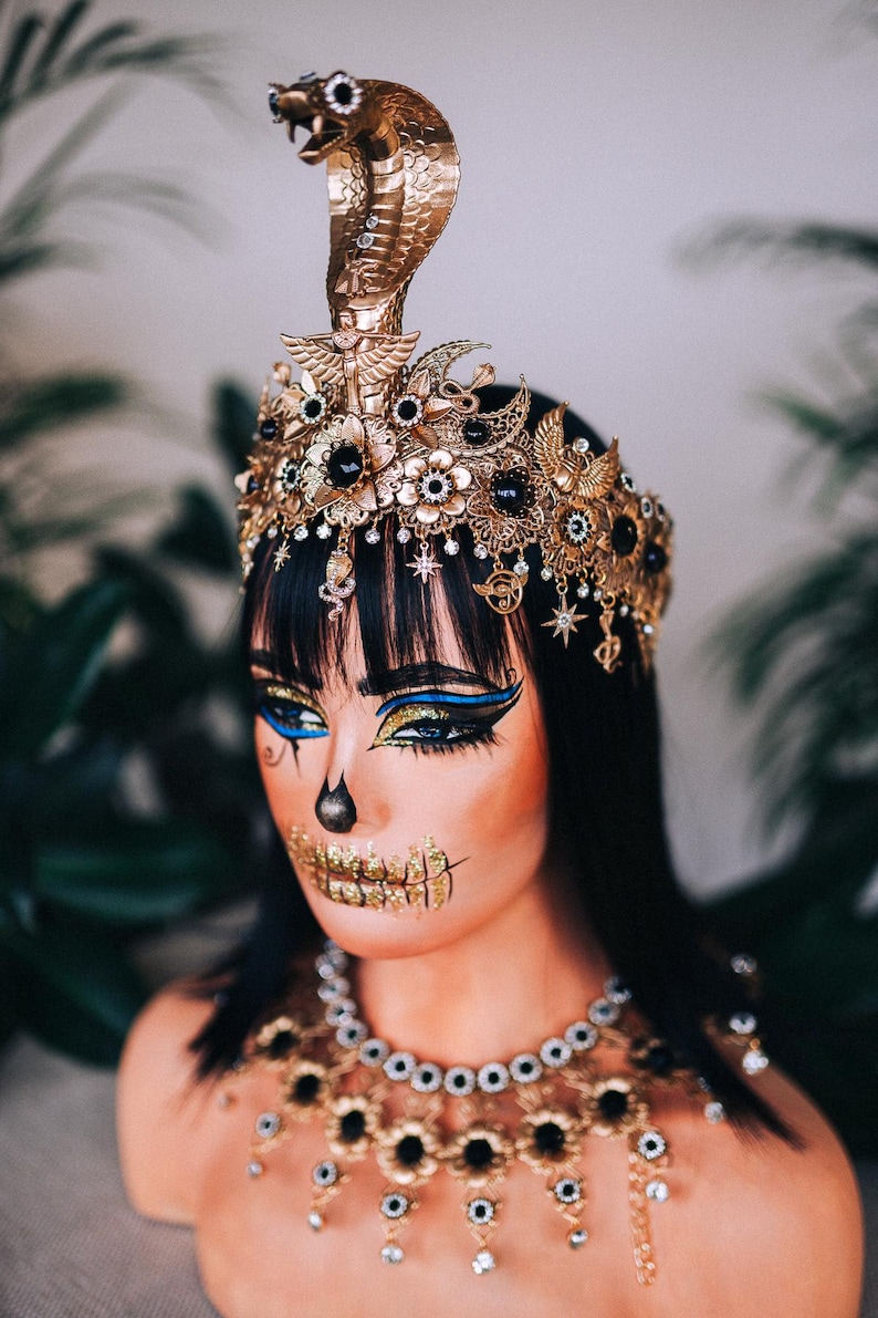 Cleopatra Cobra Goddess Crown Gold Egyptian Snake Headdress Isis Style Tiara Costume Accessory image 6