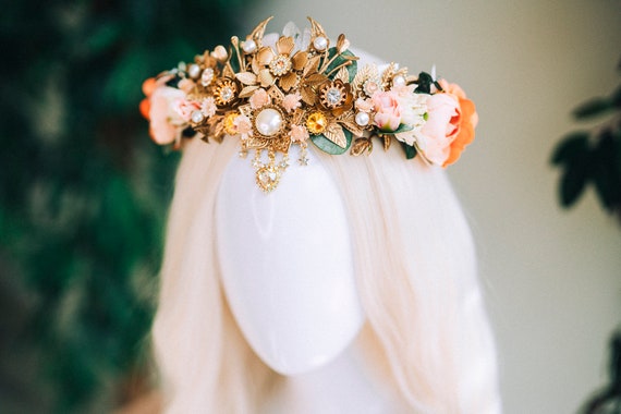Couronne De Mariée Perles Et Fleurs Avec Strass - Taille Réglable, Couleur Blanc - Occasion, Style Diadème
