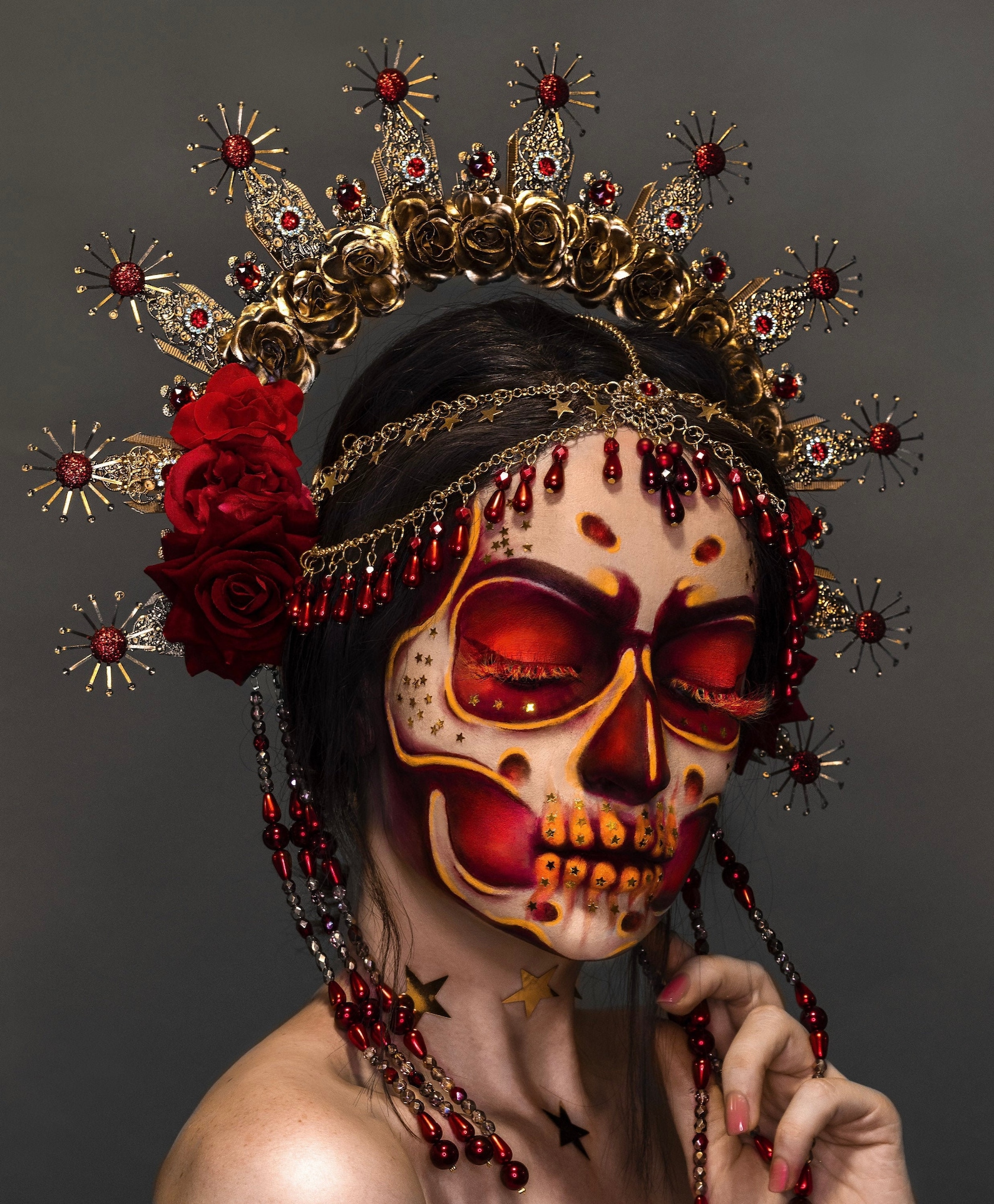Red Sugar Skull Halloween makeup