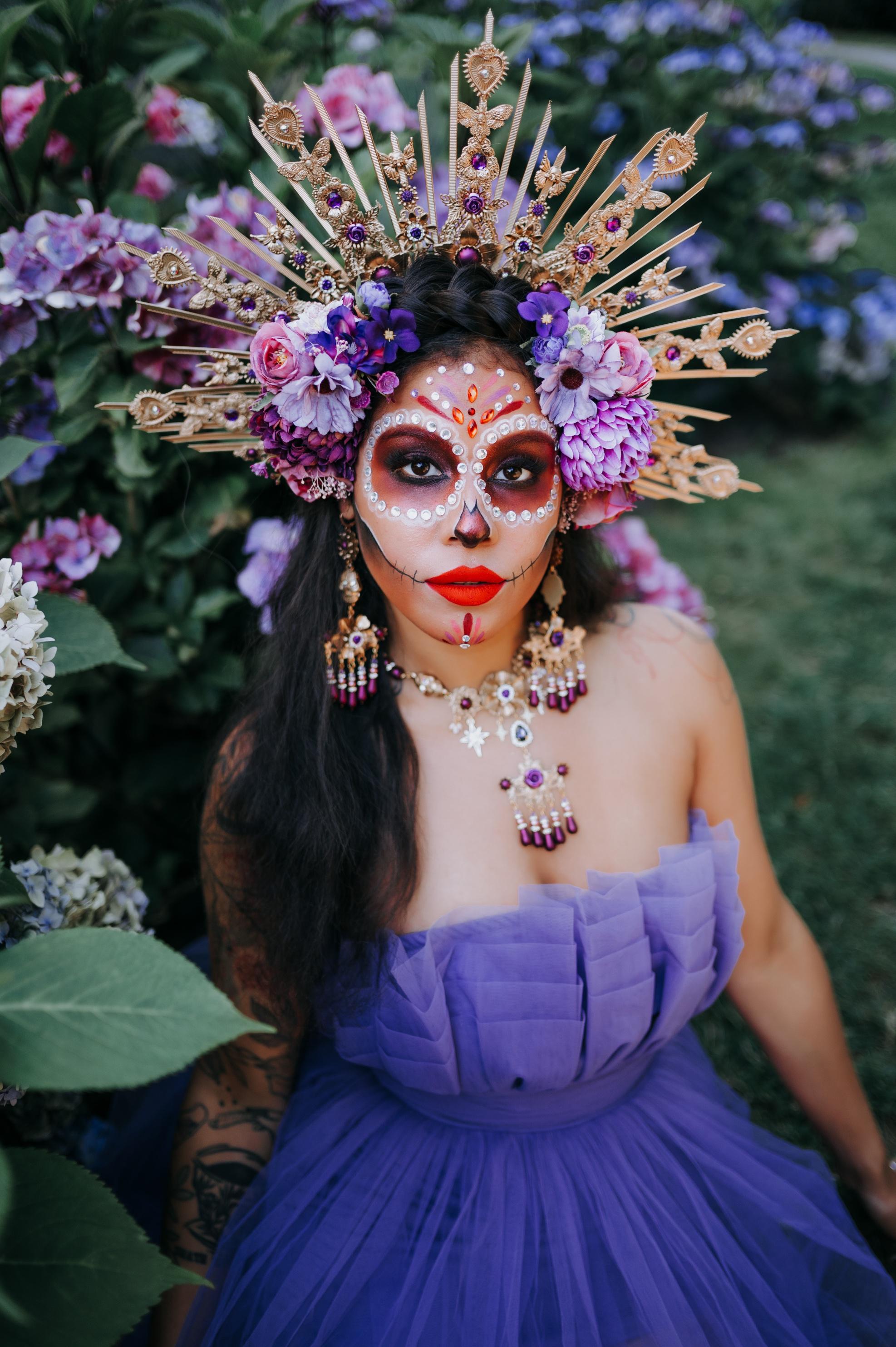 La Catrina ヘアピン パープルフラワー ヘアアクセサリー ハロウィン