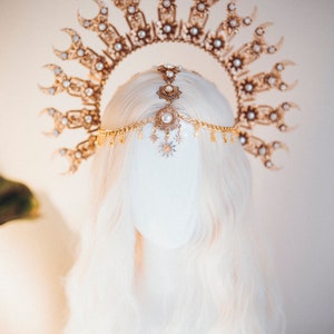 Moon crown, Moon child Halo, Halo, Halo Crown, Halo Headpiece, Halo Headband, Halo Headlights, Gold Halo, Headpiece, Wedding Crown, Boho image 10