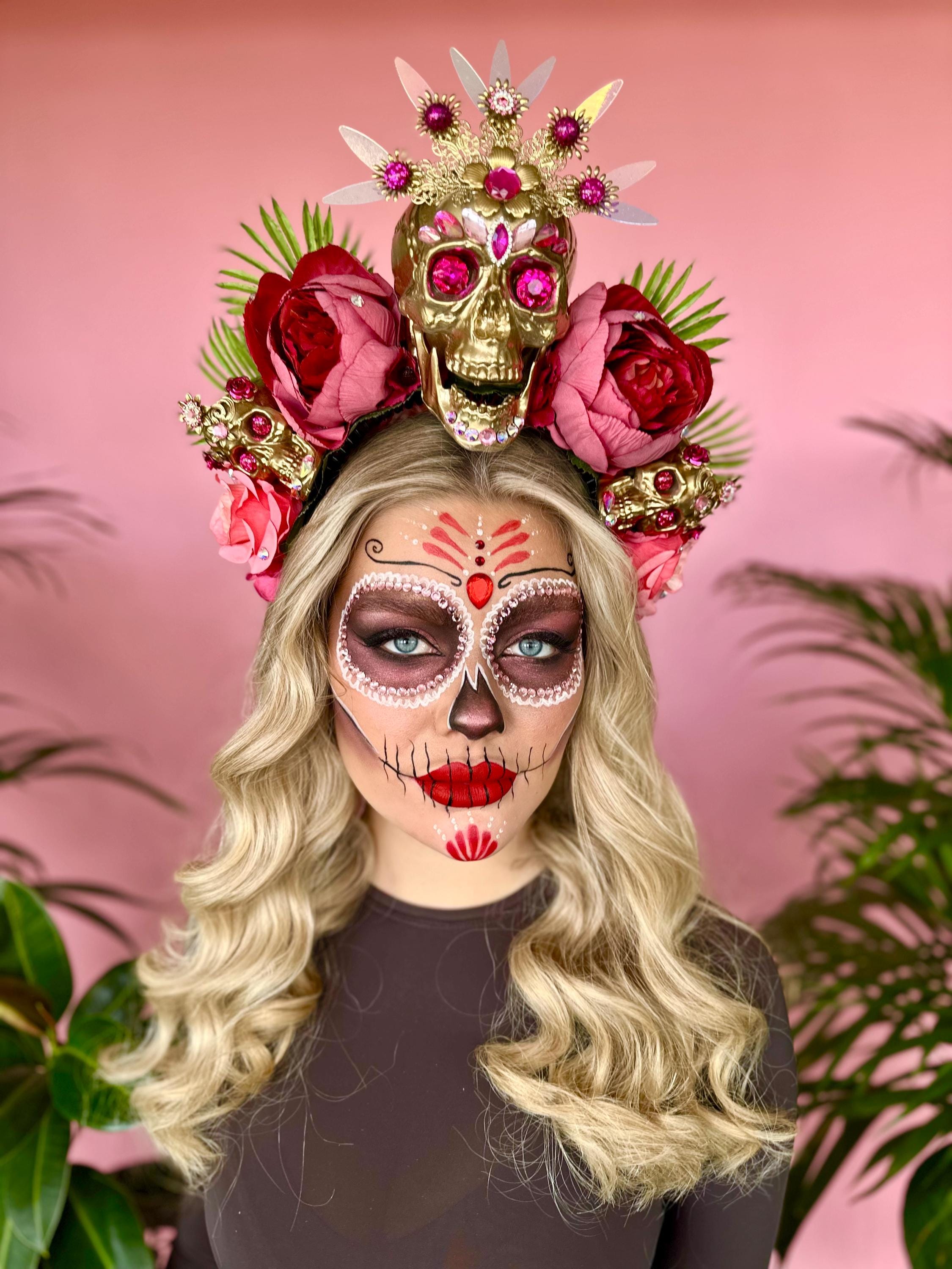 DreamLily Tag Der Toten Stirnband – Blumenkrone Mit Rosen, Mexikanischer Kopfschmuck | Für Kostüm & Party