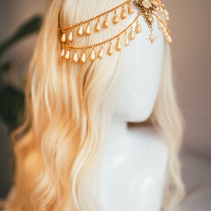 Bijoux célestes, bandeau de chaîne, casque de festival, couronne de perles, couronne de mariage, casque de mariée, couronne de mariée, accessoires pour cheveux, Boho image 4