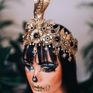 Cleopatra Cobra Goddess Crown Gold Egyptian Snake Headdress Isis Style Tiara Costume Accessory image 9
