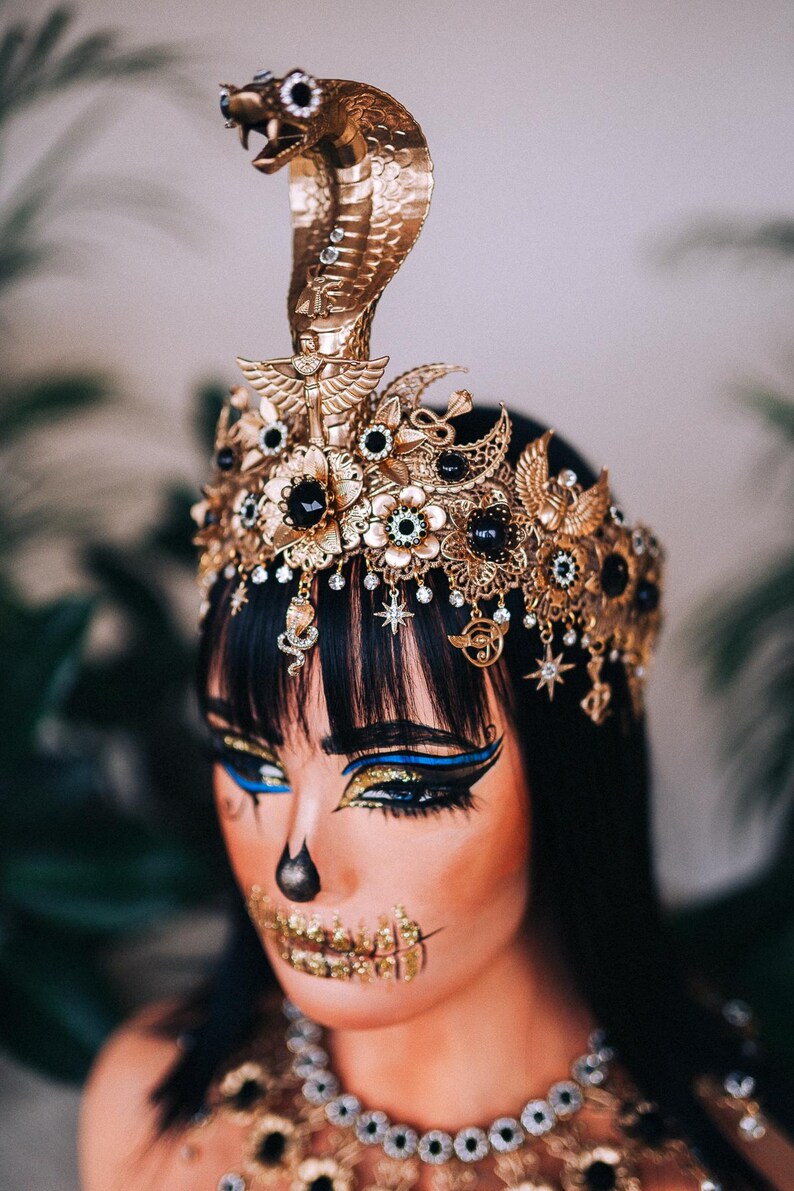 Cleopatra Cobra Goddess Crown Gold Egyptian Snake Headdress Isis Style Tiara Costume Accessory image 9