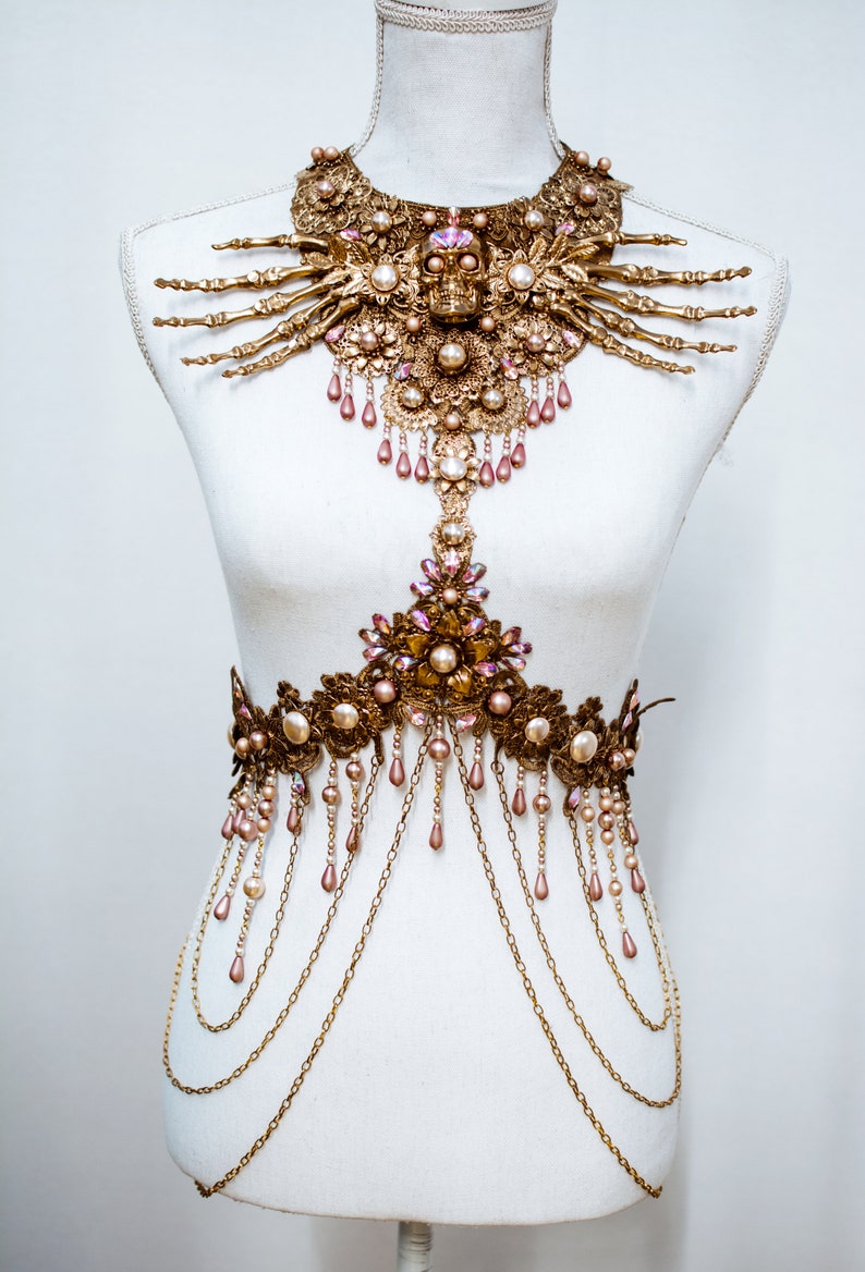 Skull Harness Gold Body Harness Chain Choker Necklace Etsy