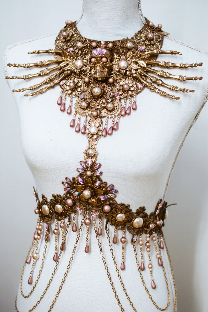 Skull Harness Gold Body Harness Chain Choker Necklace Etsy