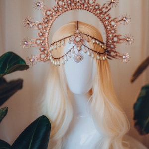 Gold halo crown, Dandelion flower crown, Flower crown, Gold crown, Wedding headpiece, Bridal crown, Burning man, Festival headband Rose gold