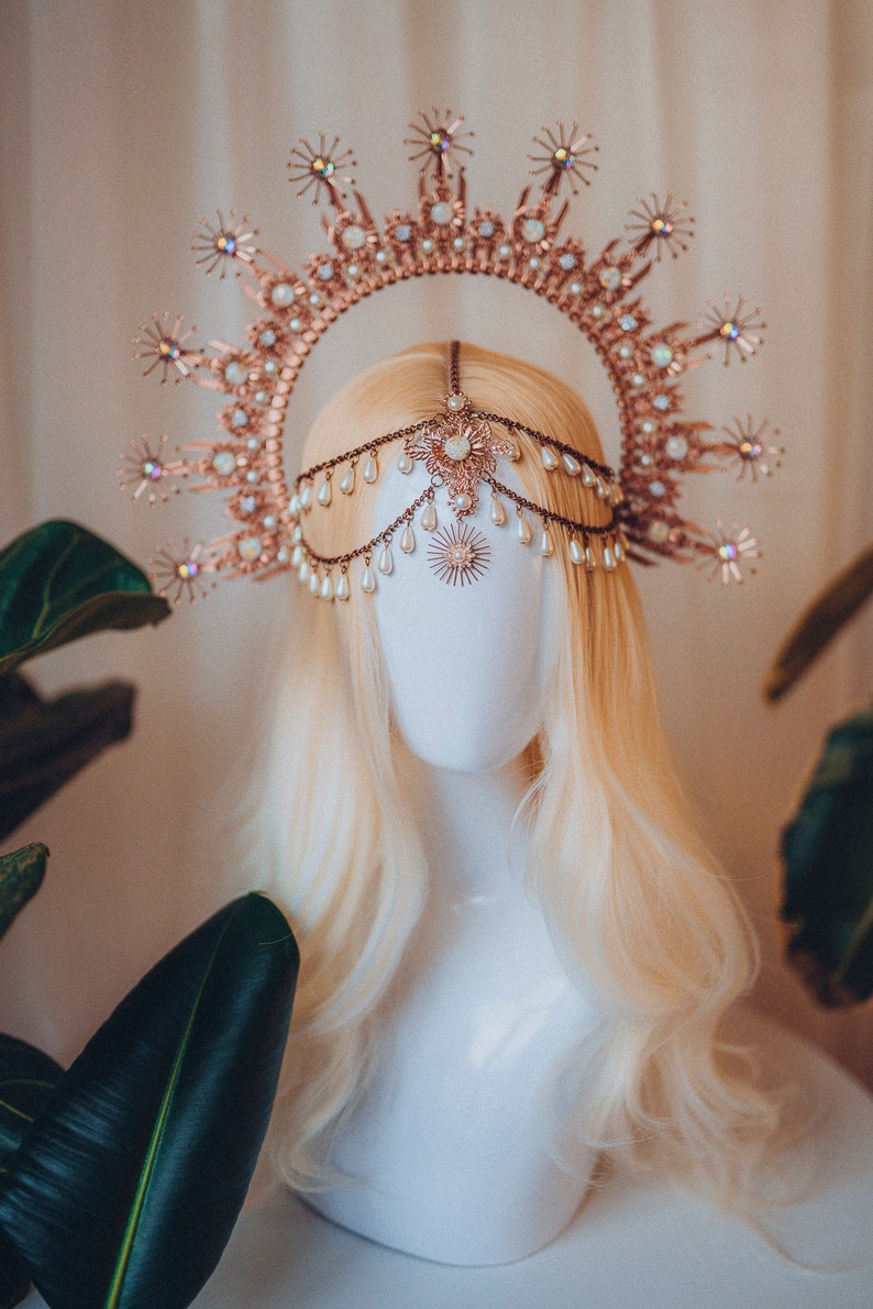 Gold halo crown, Dandelion flower crown, Flower crown, Gold crown, Wedding headpiece, Bridal crown, Burning man, Festival headband Rose gold