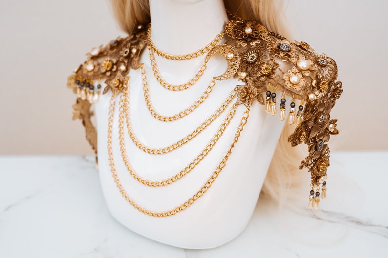 Moon Child Choker necklace, Gold Choker necklace, Chain Choker necklace, Glamour Choker, Party, Lace necklace, Body Decoration, Photo props image 6