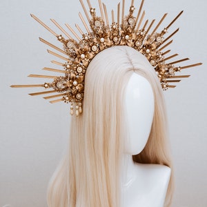 Halo Gold halo crown Jewellery Gold crown Flower crown Bridal headpiece Celestial jewellery Krone Crown Headdress Fairy crown Wedding crown image 5