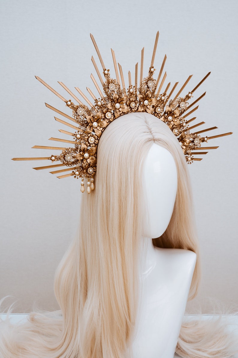 Halo Gold halo crown Jewellery Gold crown Flower crown Bridal headpiece Celestial jewellery Krone Crown Headdress Fairy crown Wedding crown image 5