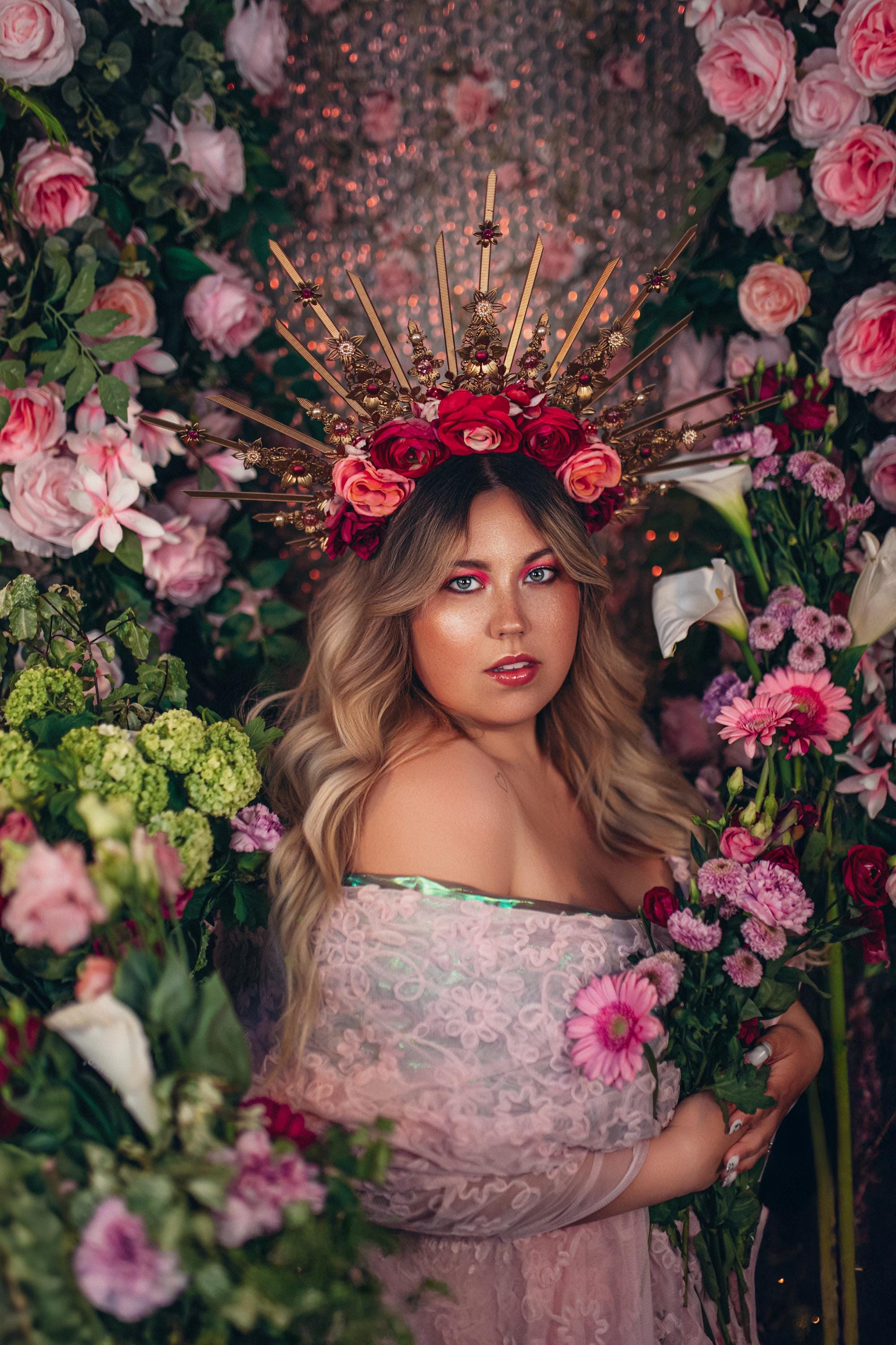 Golden Celestial Halo Crown Rose Goddess Bridal Festival 