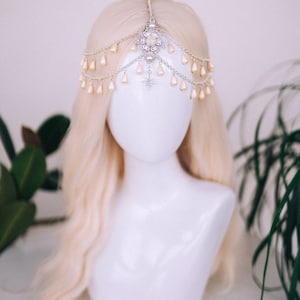 Bijoux célestes, bandeau de chaîne, casque de festival, couronne de perles, couronne de mariage, casque de mariée, couronne de mariée, accessoires pour cheveux, Boho image 7