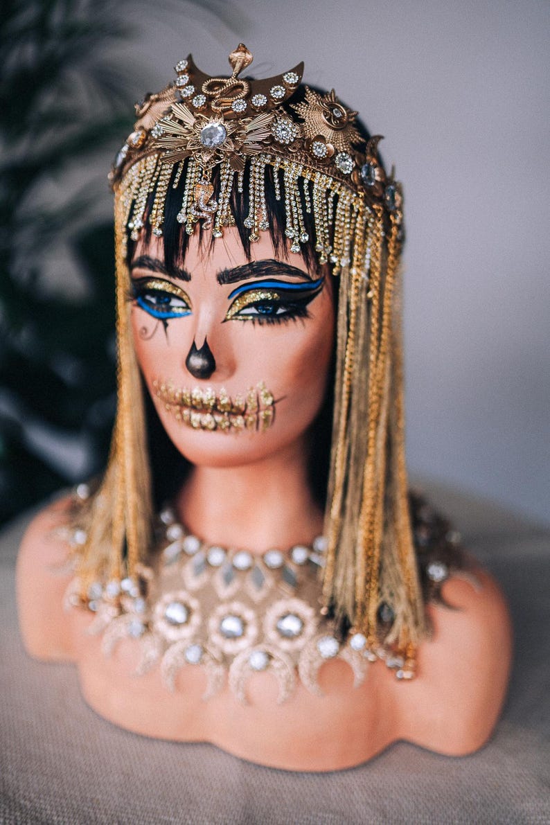 Gold Cleopatra Necklace, Gold Egyptian Necklace, Egypt Jewelry, Egypt