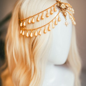 Bijoux célestes, bandeau de chaîne, casque de festival, couronne de perles, couronne de mariage, casque de mariée, couronne de mariée, accessoires pour cheveux, Boho image 2