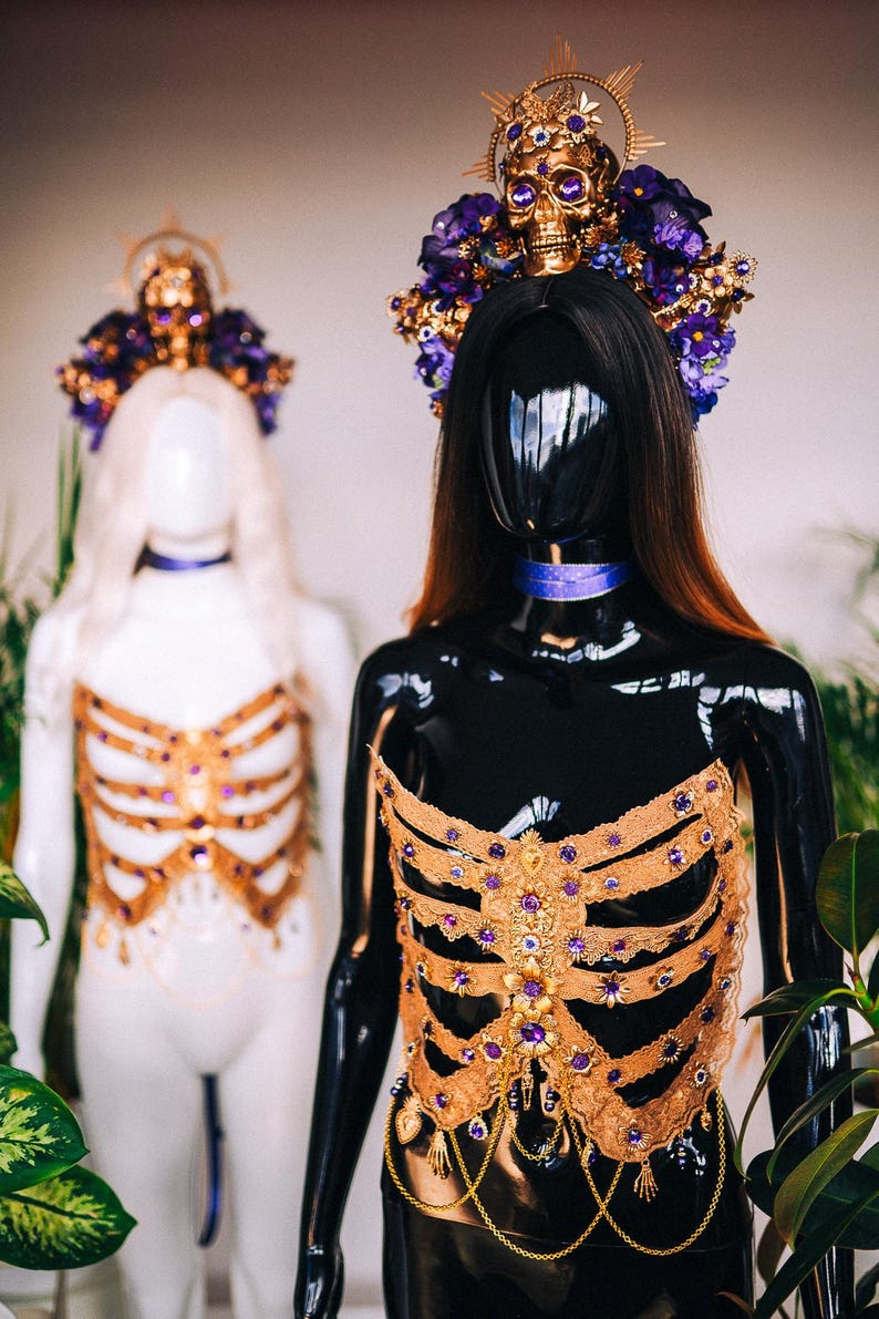Purple La Catrina Golden Ribs and Flower crown