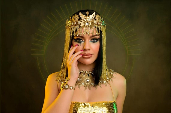 Cleopatra Gold Crown Egyptian Goddess Headpiece Royal Costume Accessory