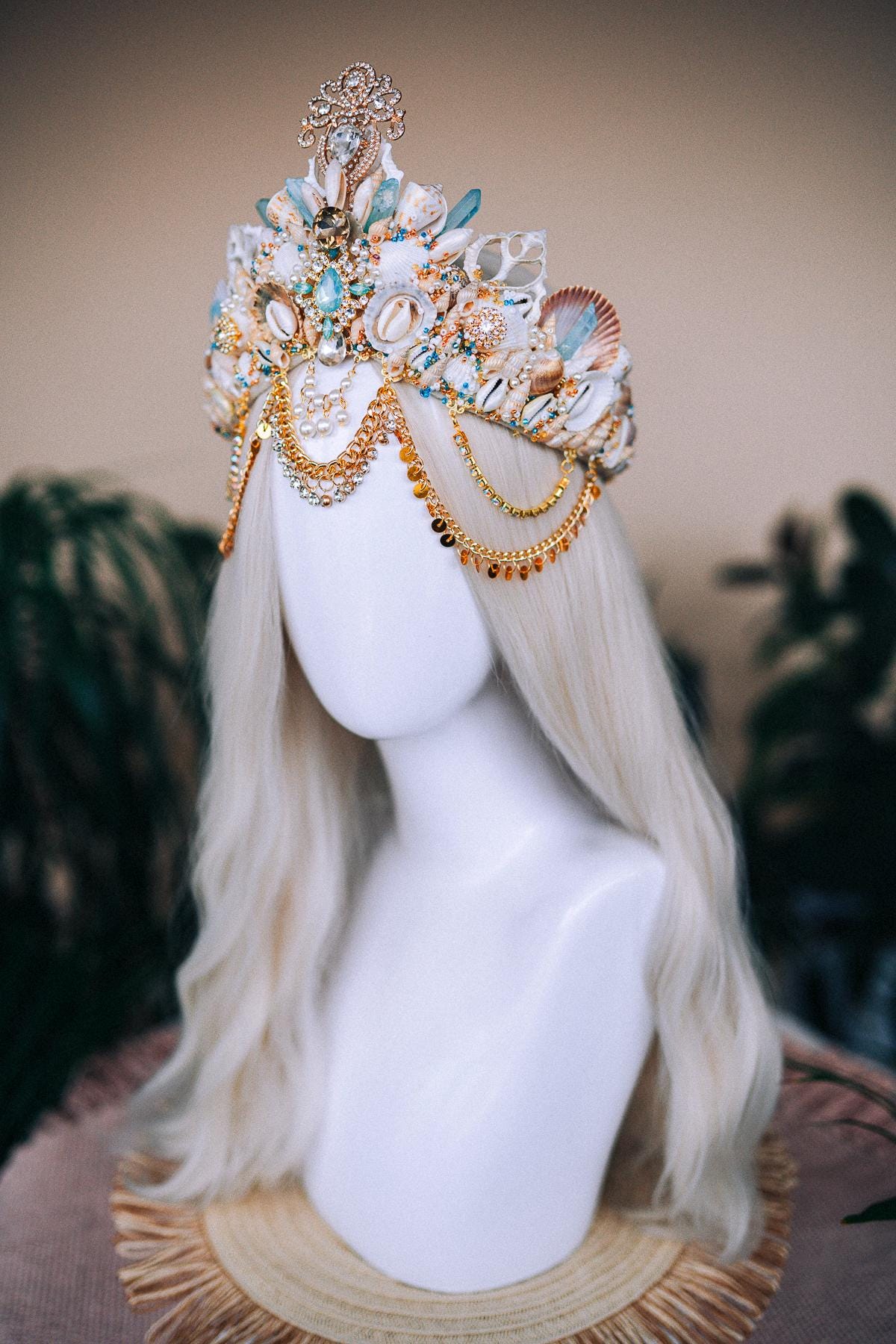 Golden Mermaid Crown Sea Goddess Shell Headpiece Ocean  display picture 2