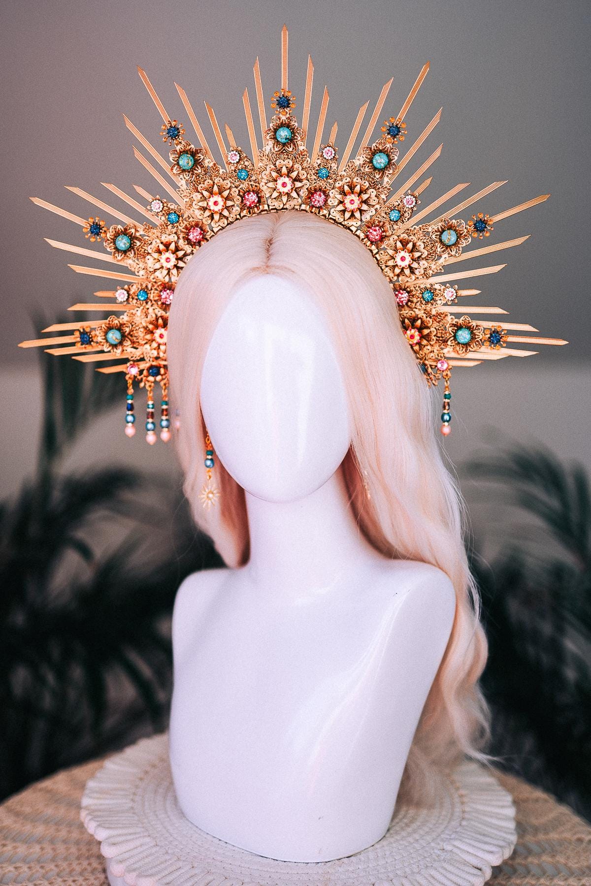 Dauphine New York Gold Goddess Boho Festival Headband HeadPiece Pearl Turquoise Turquoise Dream Headdress - Enchanted Gemstones, Pearls  main image 2