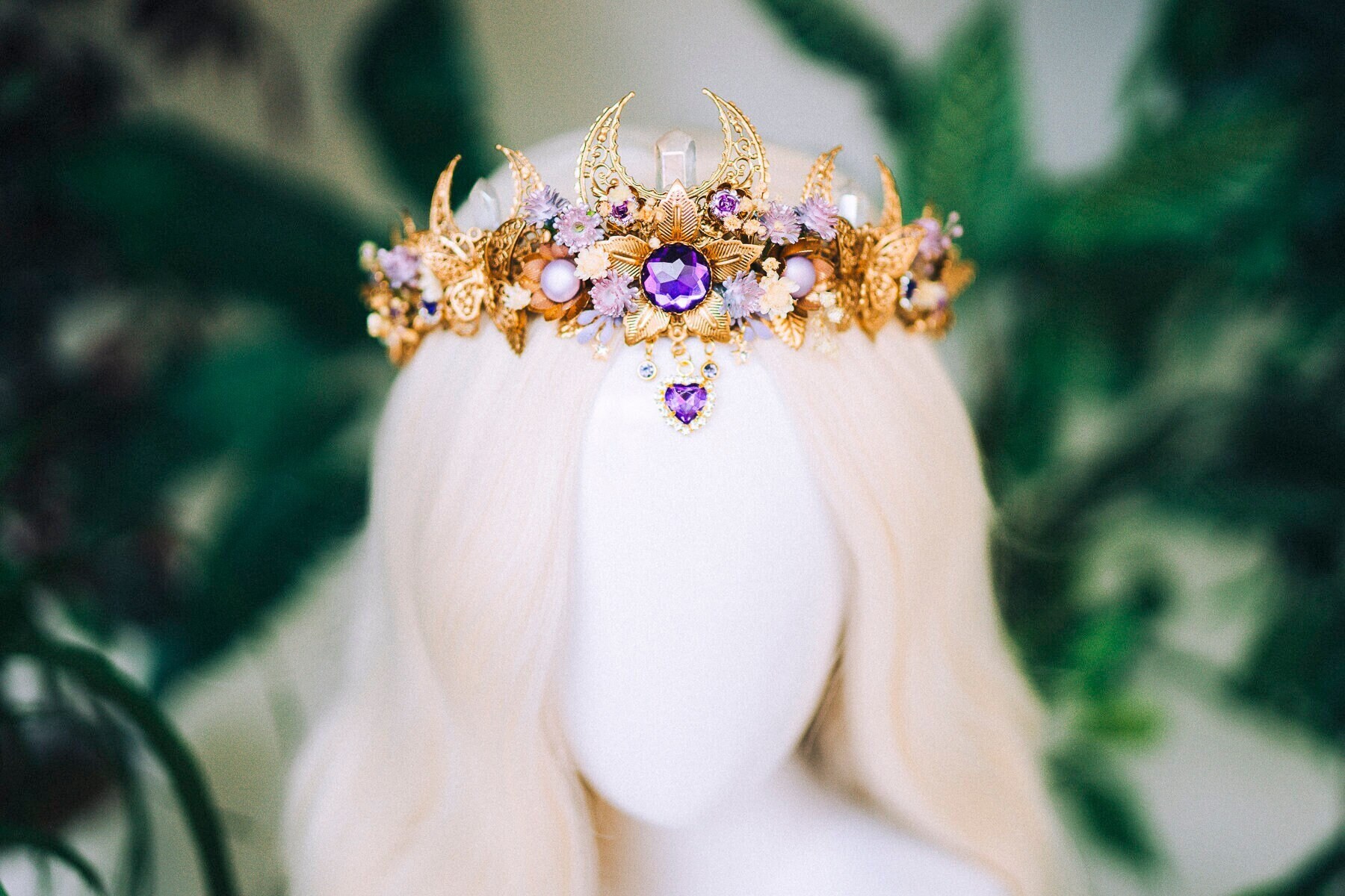 ダイアデム Golden Moon Goddess Crystal Halo Crown Wedding Tiara Floral