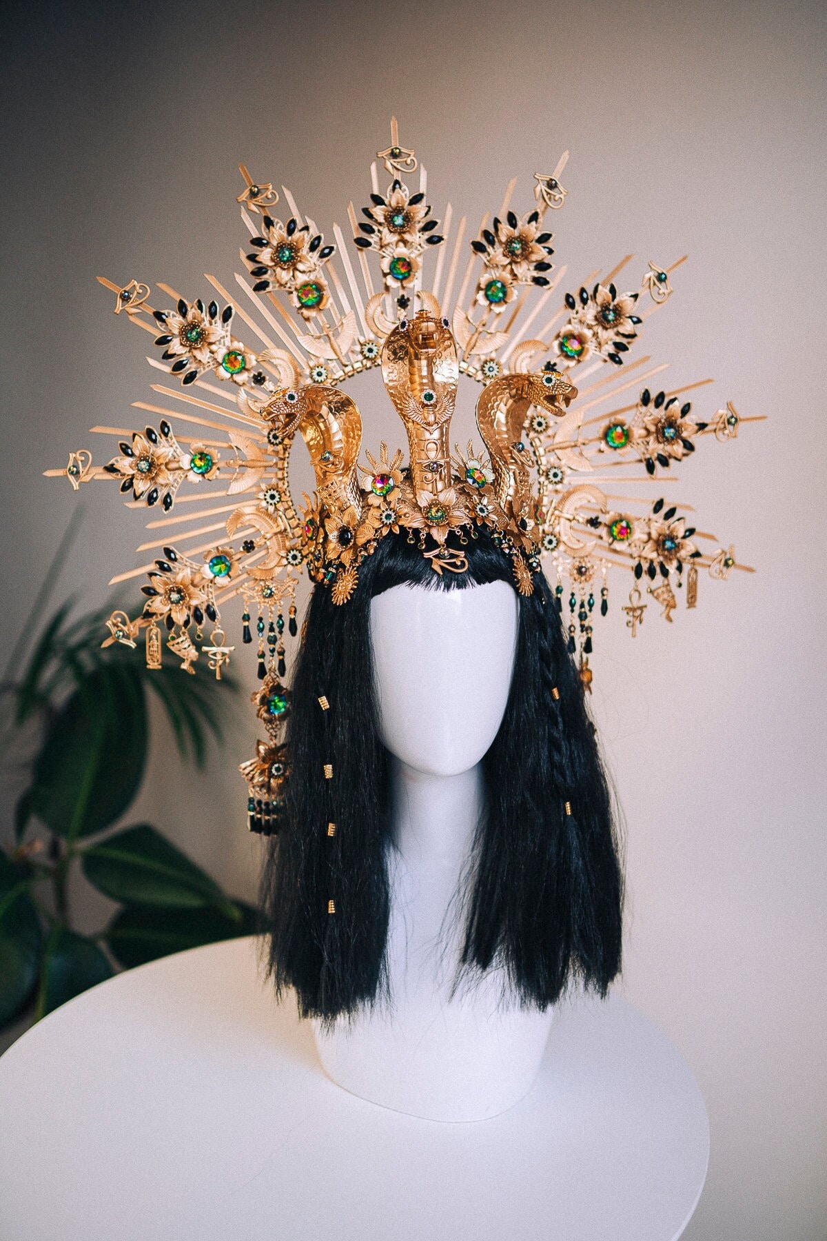Gold Cleopatra Crown, Egyptian Necklace, Carnival Headpiece, Halloween Costume, Festival Crown, Mardi Gras Costume, Egypt Goddess Crown