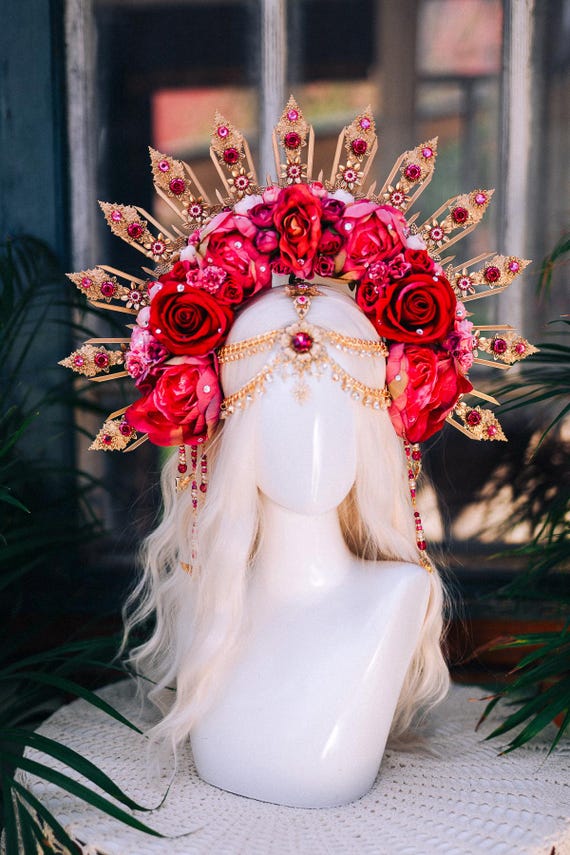 Red Rose Gold Halo Crown Bridal Photoshoot Wedding Maternity  display picture 1