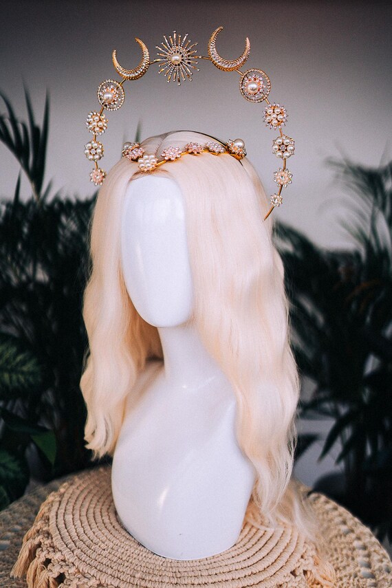 thumbnail image 2 of Star Halo Crown Moon Goddess Crowns Mary Halo Headbands Gold Sunburst Headpiece For Women Girls 2 of 11