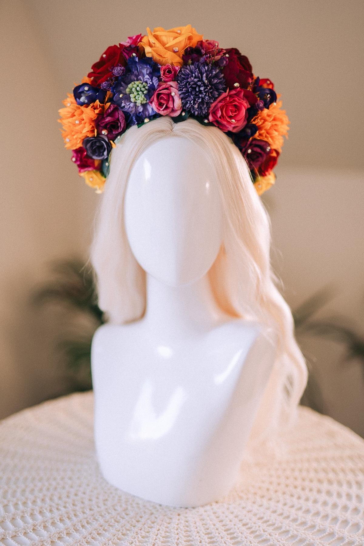 COLORFUL Frida K DAY OF DEAD FLOWER CROWN HEADBAND Day of the Dead Flower Headpiece, Frida Kahlo Flower Crown  main image 3