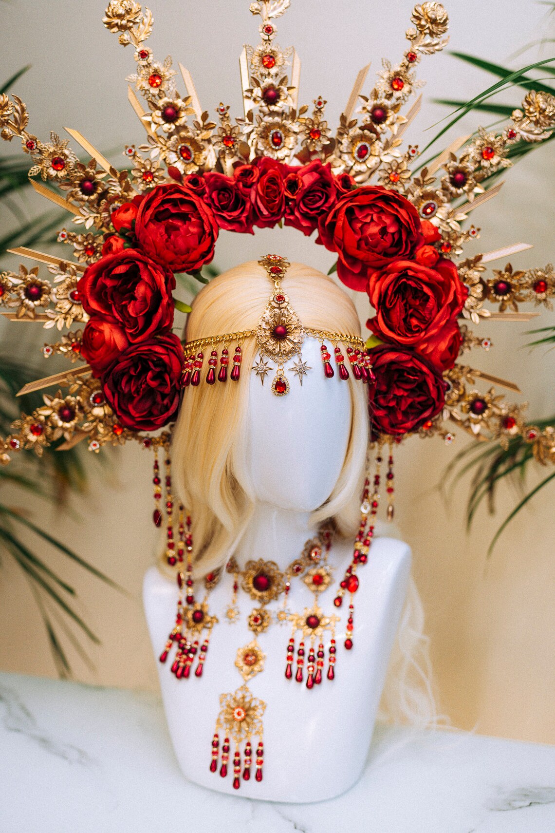 Flower Choker Necklace Red Choker Necklace Chain Choker Etsy